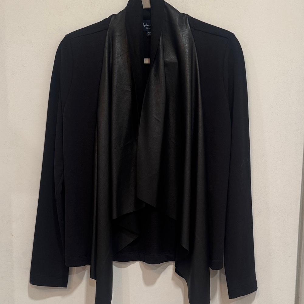 Splendid Small Black Blazer with faux Leather Waterfall Detail